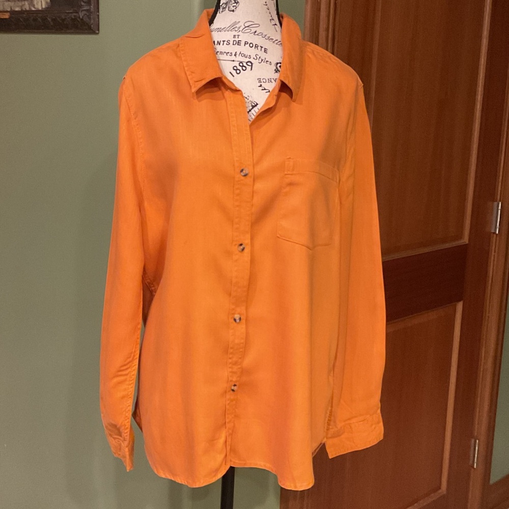 Lola River Vibrant Orange Women's Button-Up Blouse, Size L